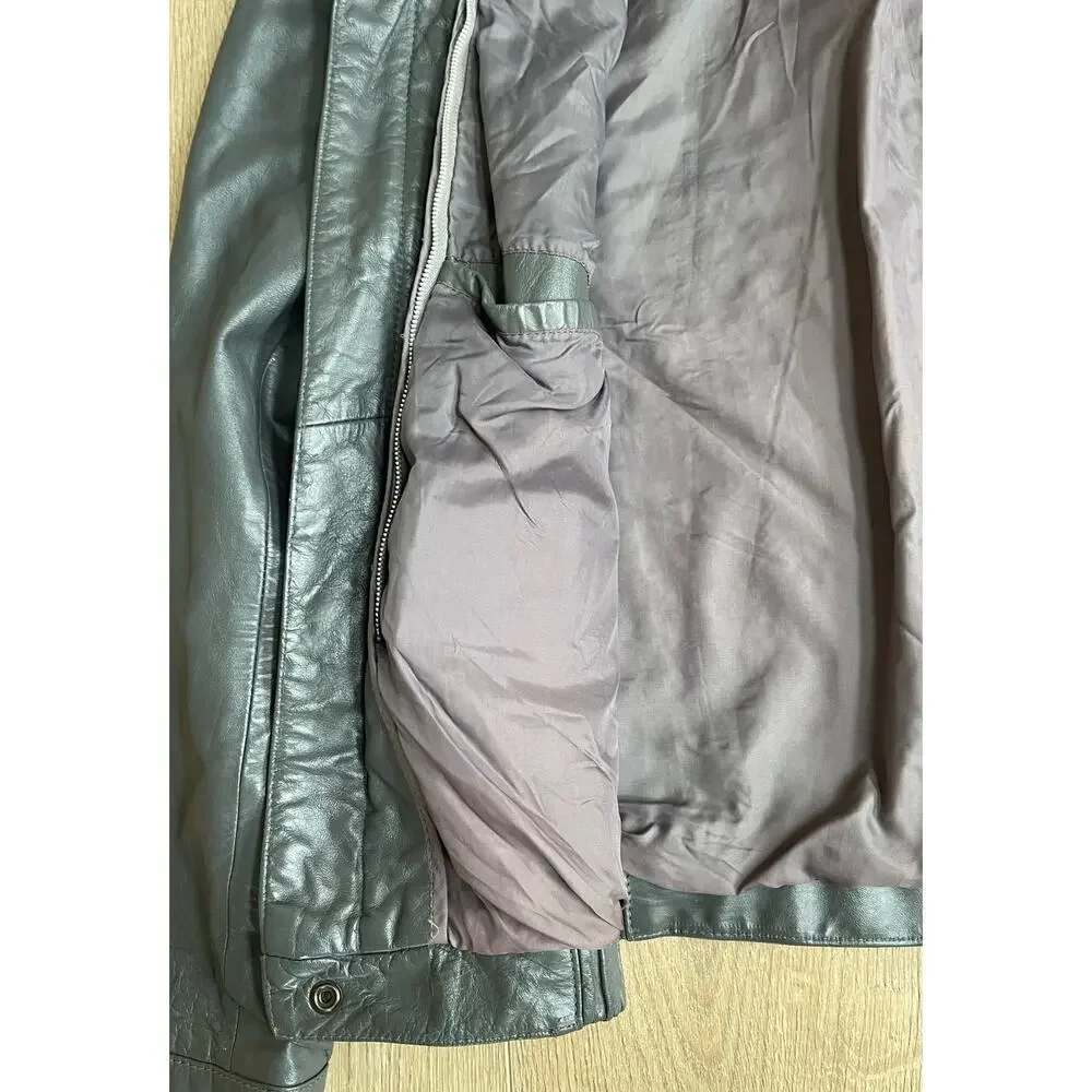 Vintage 80s 90s Men's Moto Leather Jacket Full Zip Hidden Hood No Tag - FLAW